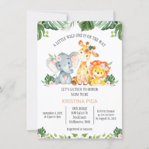 Girls Safari Greenery Baby Shower Invitation