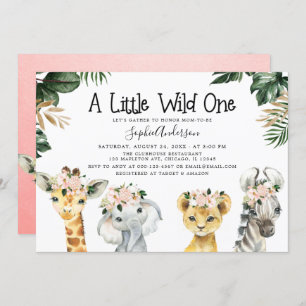 Girls Safari Jungle Animals Baby Shower Invitation