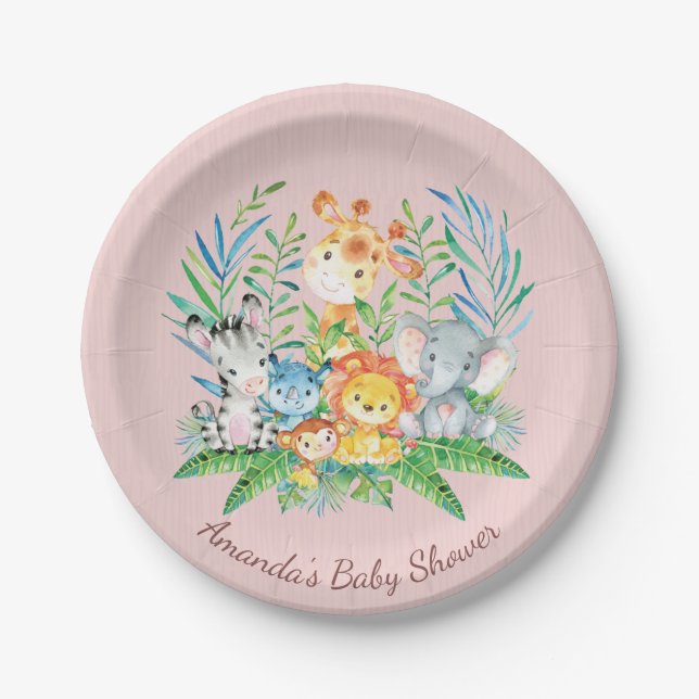 Girls Safari Jungle Baby Shower 7" Plate (Front)