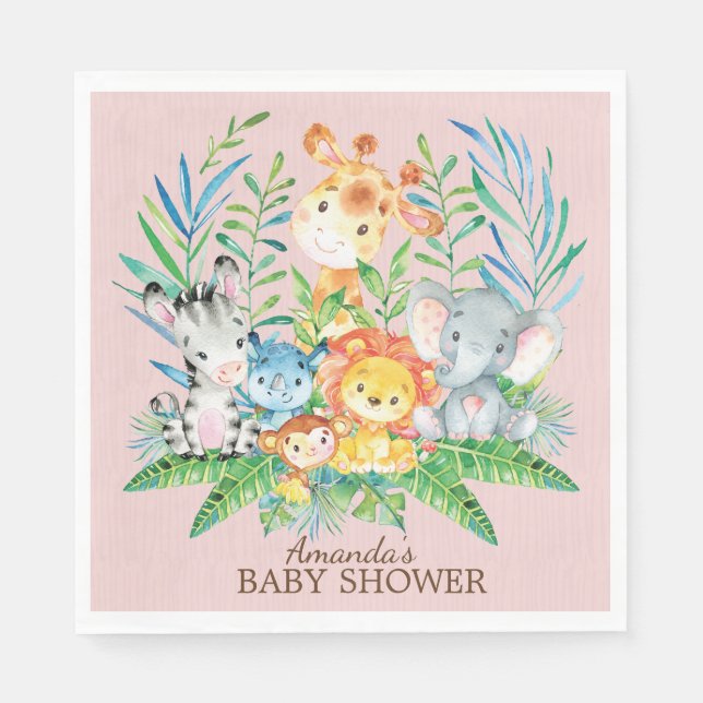 Girls Safari Jungle Baby Shower Paper Napkins (Front)