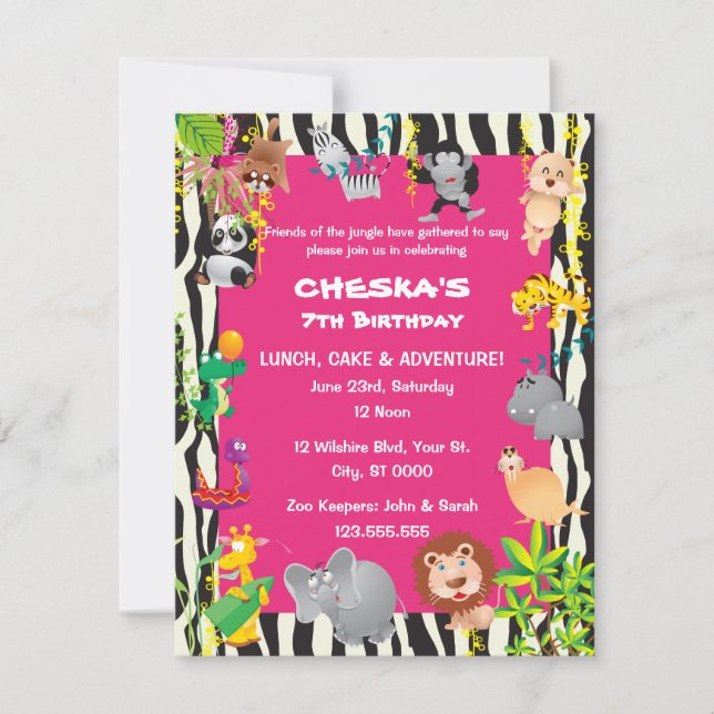 Girl's Safari Theme - Kid's Birthday Party Invites (Front)
