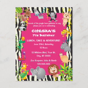 Girl's Safari Theme - Kid's Birthday Party Invites