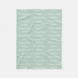 Girls Sage Green Personalised Script Name Fleece Blanket