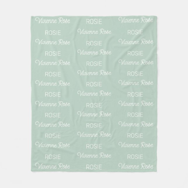 Girls Sage Green Personalised Script Name Fleece Blanket (Front)