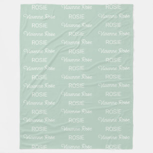 Girls Sage Green Personalised Script Name Fleece Blanket