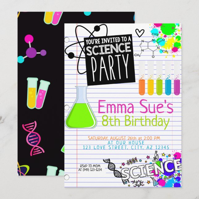 Girl's Science Lab Scientist Party Birthday Invitation (Front/Back)