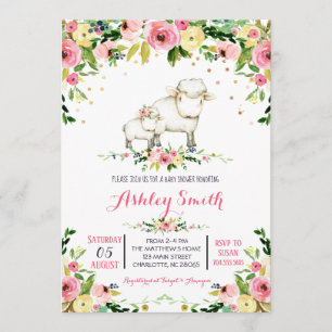 Girls sheep Baby Shower Invitations