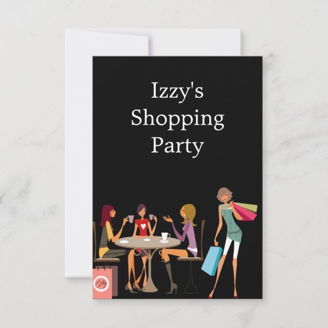 Girls Shopping Party Event Black Invitation (Front)