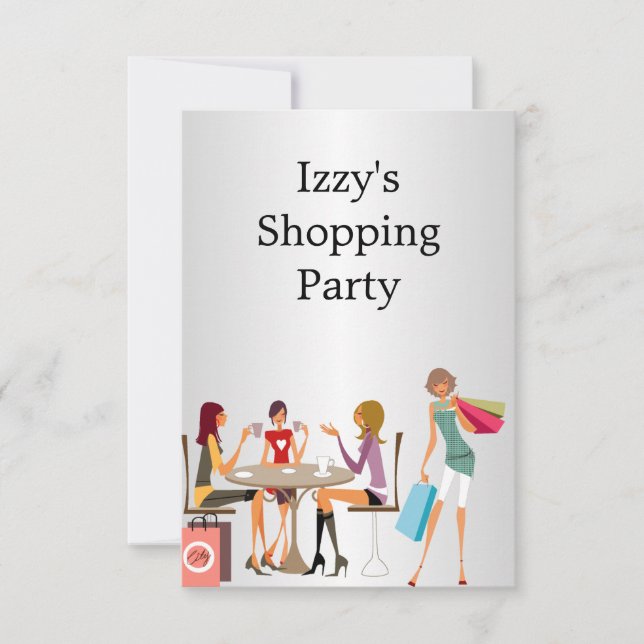 Girls Shopping Party Event Silver White Invitation (Front)