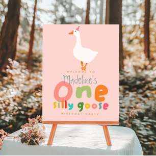 Girls Silly Goose 1st Birthday Pink Welcome Sign