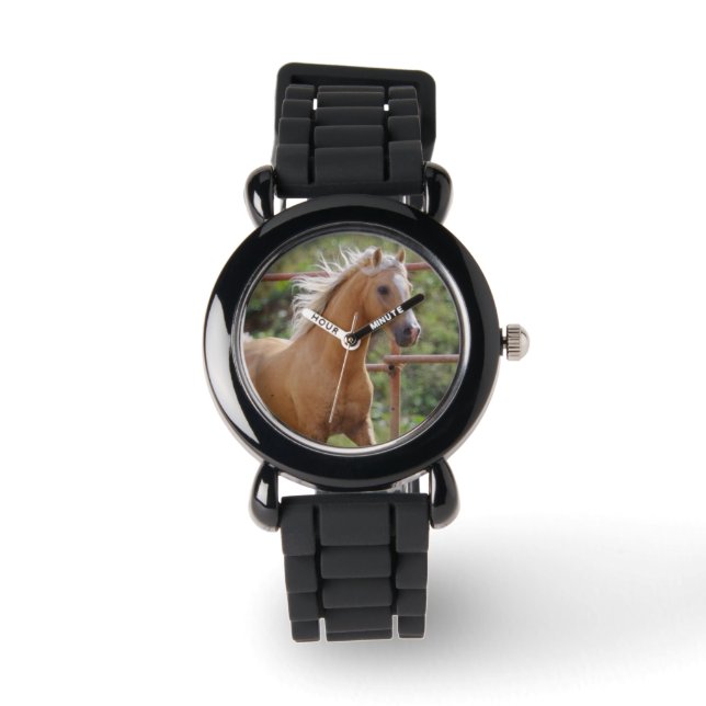 Girls Silver Glitter Watch with Horse Photo (Front)