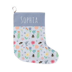 Girls Simple and Stylish Bee and Flower Large Christmas Stocking