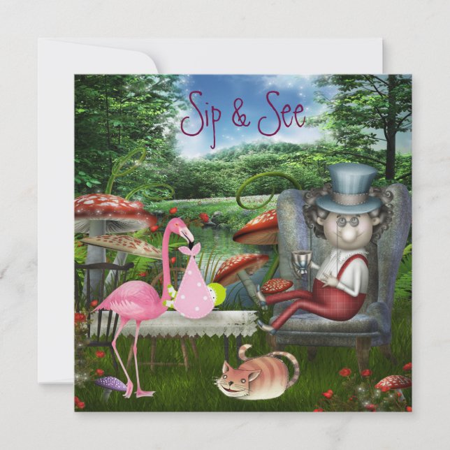 Girl's Sip & See Mad Hatter Tea Party Baby Shower Invitation (Front)