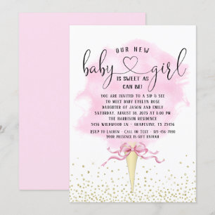 Girls Sip See Pink Gold Cotton Candy Baby Shower Invitation