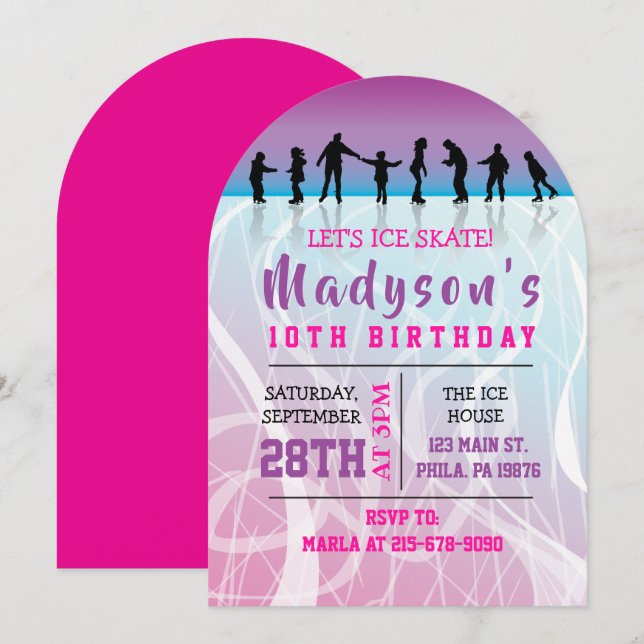 Girls Skate ICE SKATING birthday Party Invitation (Front/Back)