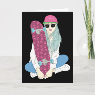Girls Skate Skateboard Skateboarding Do A Kickflip Card