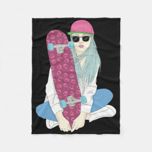 Girls Skate Skateboard Skateboarding Do A Kickflip Fleece Blanket
