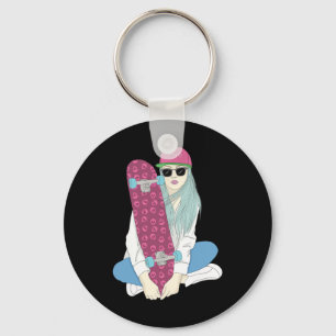 Girls Skate Skateboard Skateboarding Do A Kickflip Key Ring