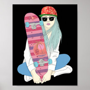 Girls Skate Skateboard Skateboarding Do A Kickflip Poster