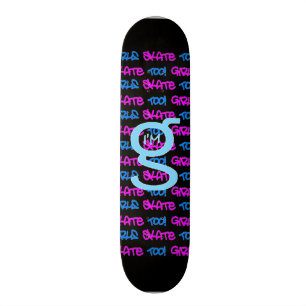 Girls Skate Too! - Black Skateboard -(blue & pink)
