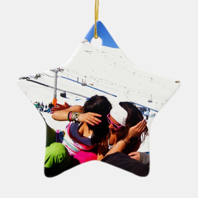 Girls Ski slope Ceramic Tree Decoration (Front)