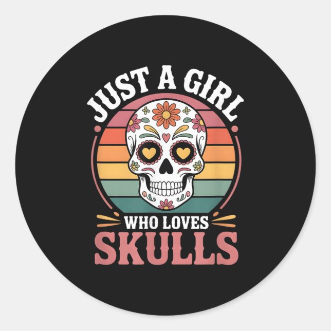 Girls Skull  Classic Round Sticker (Front)