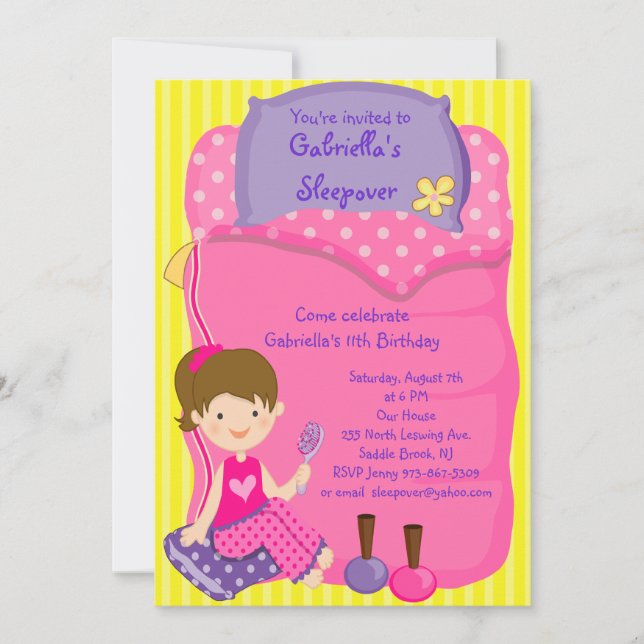 Girls Sleeping bag Sleepover Birthday Invitation (Front)