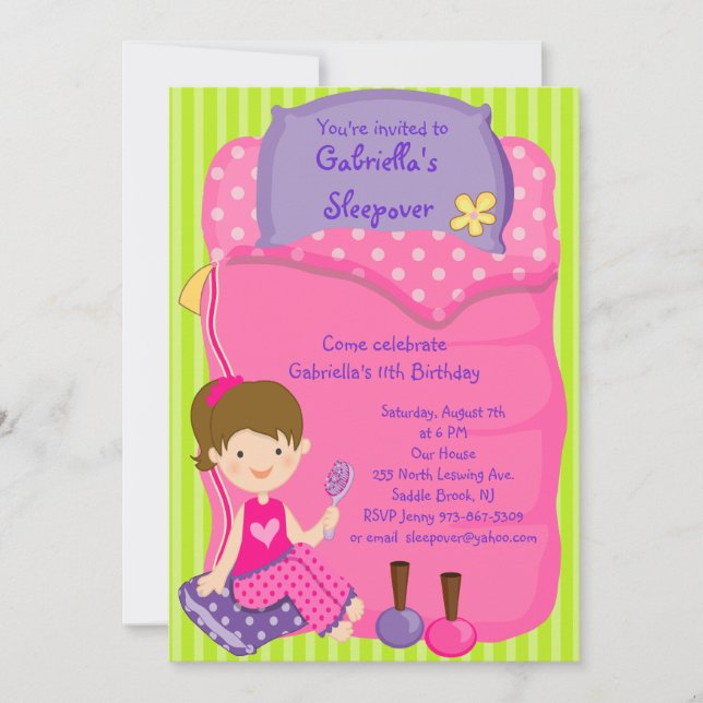 Girls Sleeping bag Sleepover Birthday Invitation (Front)