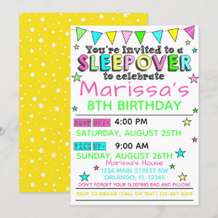 Girls Sleepover Birthday Invitation Slumber Party