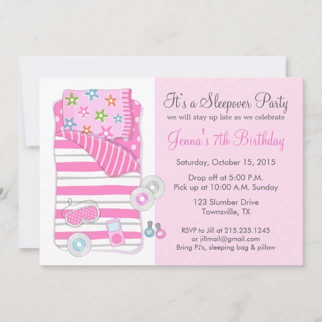 Girls Sleepover Pajama Slumber Party Invitation (Front)