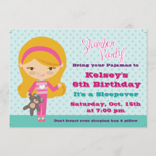 Girls Sleepover Pajama Slumber Party Invitation