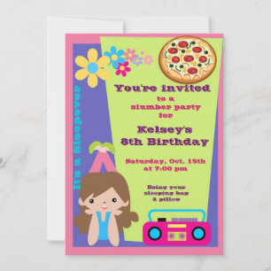 Girls Sleepover Pajama Slumber Party Invitation