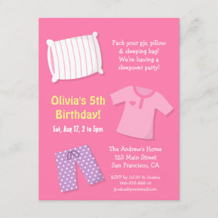 Girls Sleepover Slumber Birthday Party Invitations
