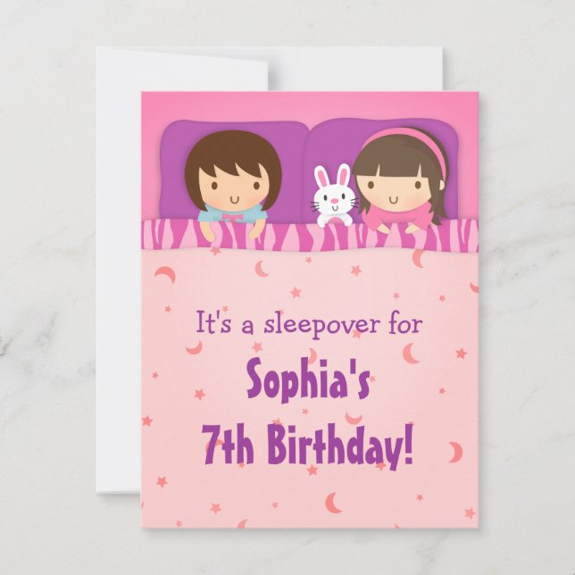 Girls Sleepover Slumber Birthday Party invitations (Front)