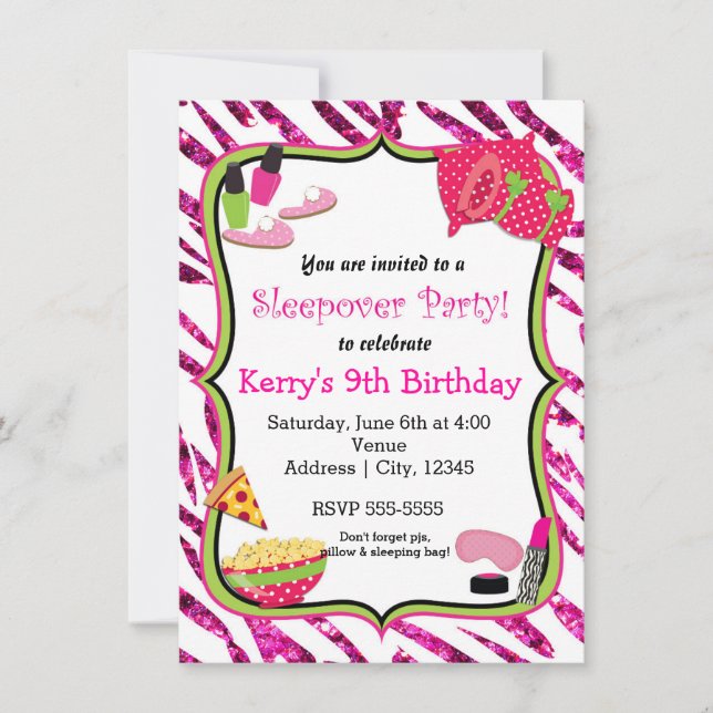 Girls Sleepover Slumber Party Makeup Invitation (Front)