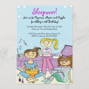 Girls Sleepover Themed Birthday Party Invitations