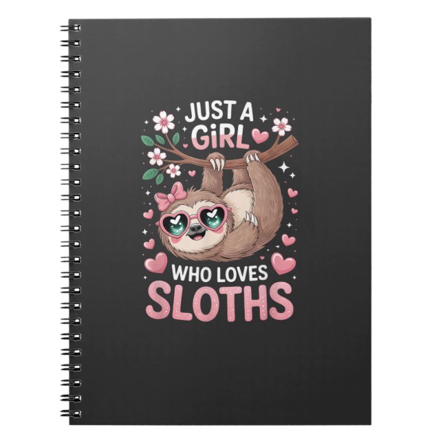 Girls Sloth T-Shirt Notebook (Front)