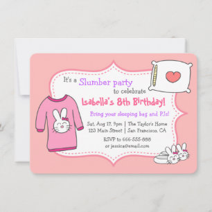 Girls Slumber Birthday Party, Sleepover Pyjama Invitation