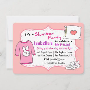 Girls Slumber Birthday Party, Sleepover Pyjama Invitation