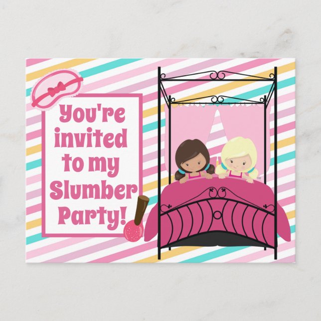 Girls Slumber Party Birthday Pink Invitation Postcard (Front)