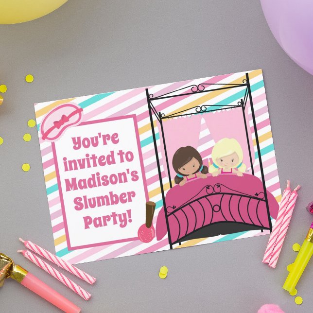 Girls Slumber Party Birthday Pretty Pink Sleepover Invitation (Creator Uploaded)