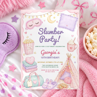 Girls Slumber Party Birthday Sleepover Invitation