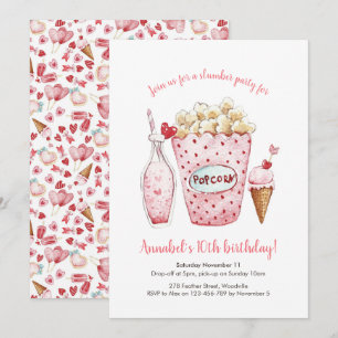 Girls Slumber Party Hearts Birthday Invitation