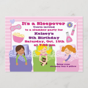Girls Slumber Party Sleepover Pajama Invitation