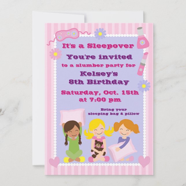 Girls Slumber Party Sleepover Pajama Invitation (Front)