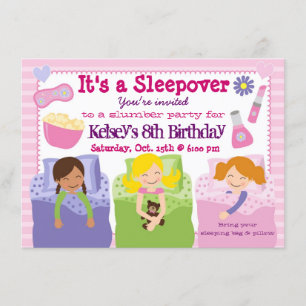Girls Slumber Party Sleepover Pajama Invitation