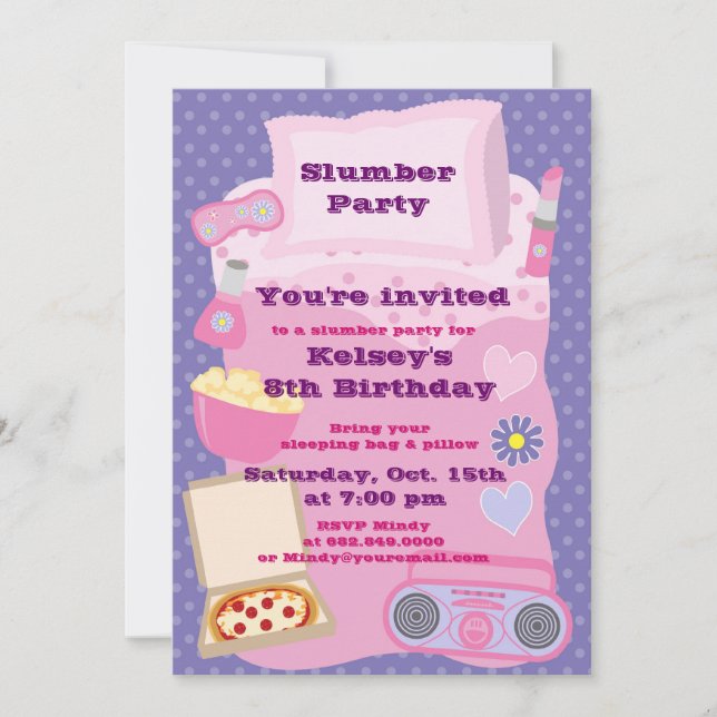 Girls Slumber Party Sleepover Pajama Invitation (Front)