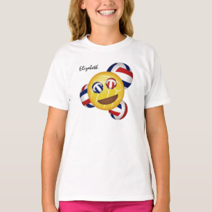 girls' smiling volleyball emoji red white and blue T-Shirt
