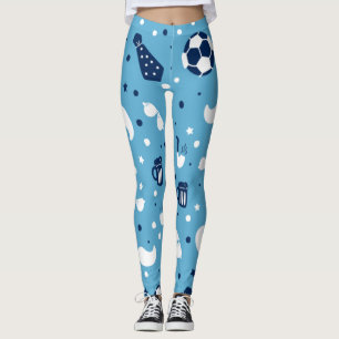 Girls Soccer Aqua Blue Ball Star Pattern Colourful Leggings
