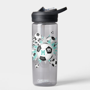 girls soccer ball blowout light teal grey stars water bottle